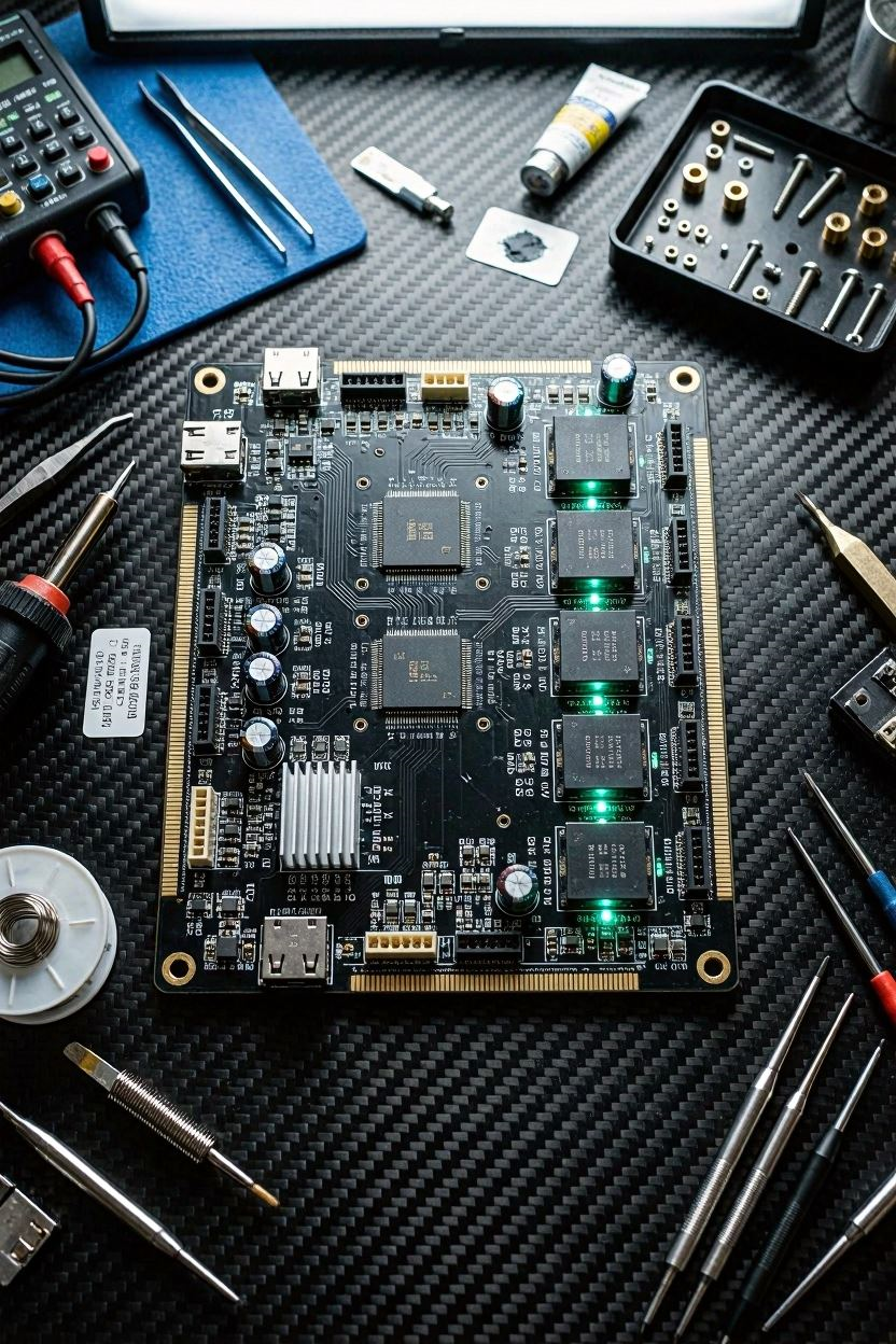 A detailed view of a modern 32-bit 3D printer motherboard ready for a silent stepping upgrade installation.