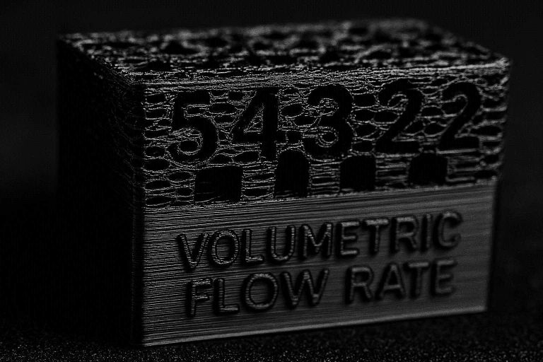A failed volumetric flow test block demonstrating the need for OrcaSlicer volumetric flow rate calibration.