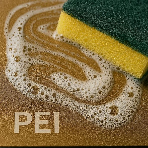 Washing a PEI build plate to fix common 3D printing problems related to adhesion.