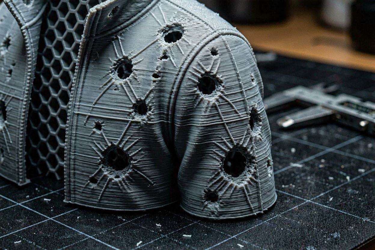 A macro view demonstrating the exact defects you will learn to eradicate to fix 3D print outer wall holes.