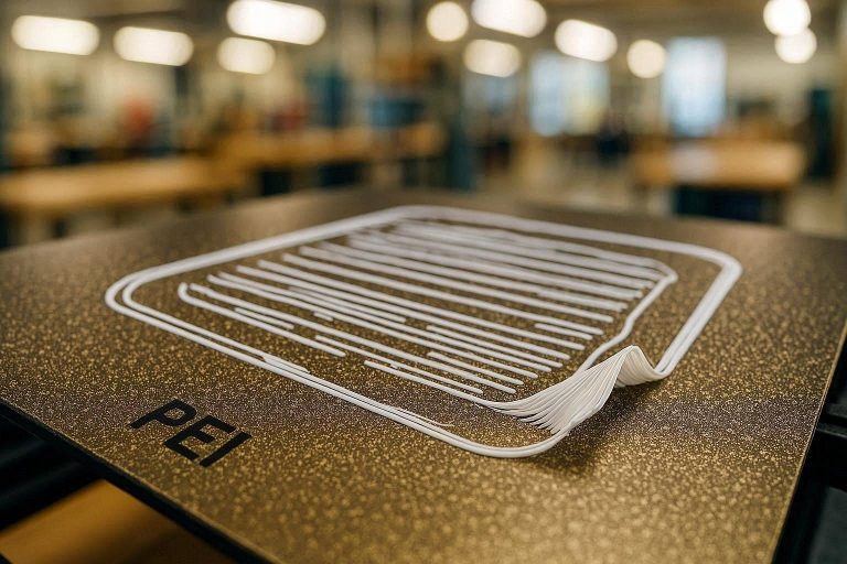 A close up showing the exact causes of a Bambu Lab A1 Mini bad first layer on a PEI build plate.
