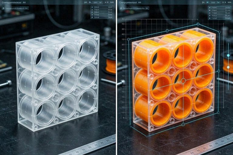 A visual comparison showing the Bambu Studio split to objects filling holes error.