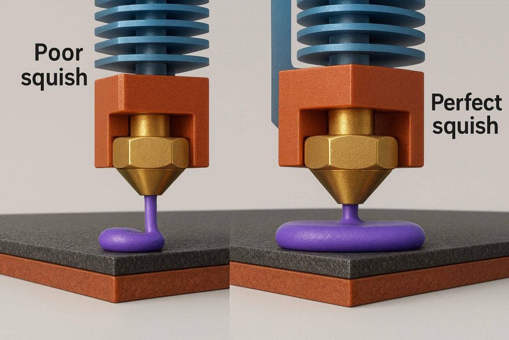 A diagram explaining extrusion width and how to fix a Bambu Lab A1 Mini bad first layer.
