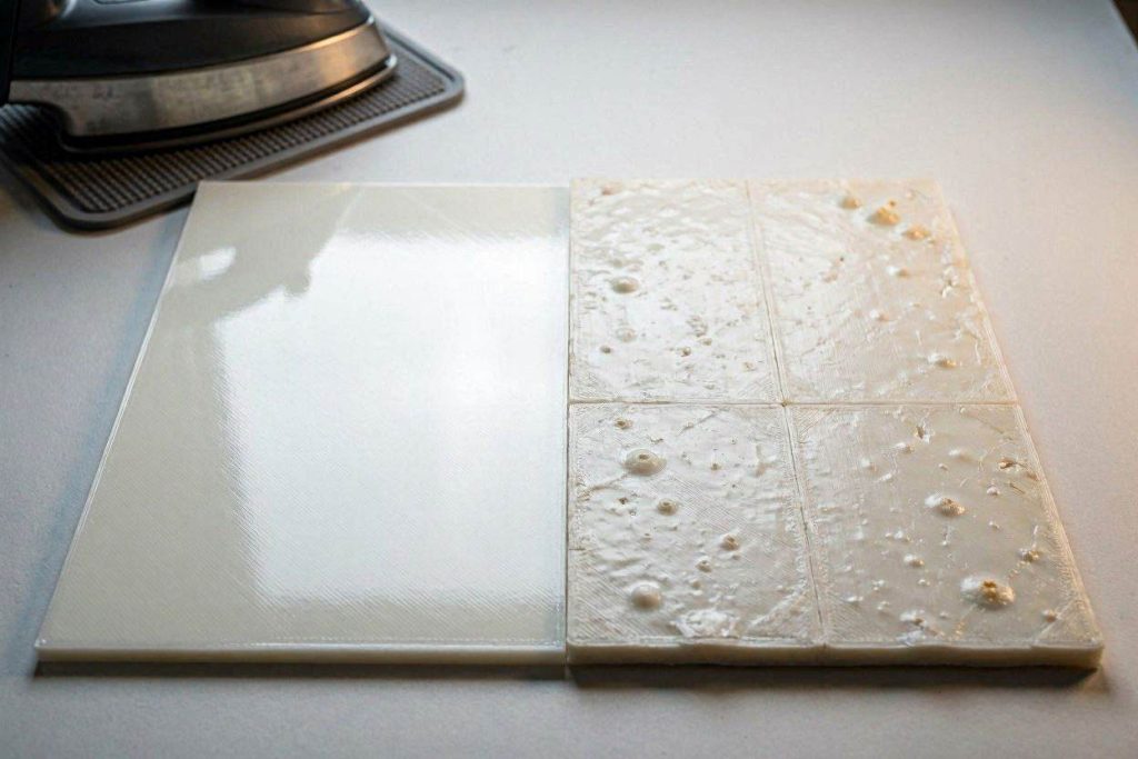 Comparing the surface finish of PETG with ironing enabled versus disabled.