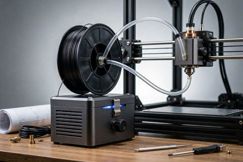 Upgrading to an active filament dryer to permanently fix PETG under-extrusion after holes.